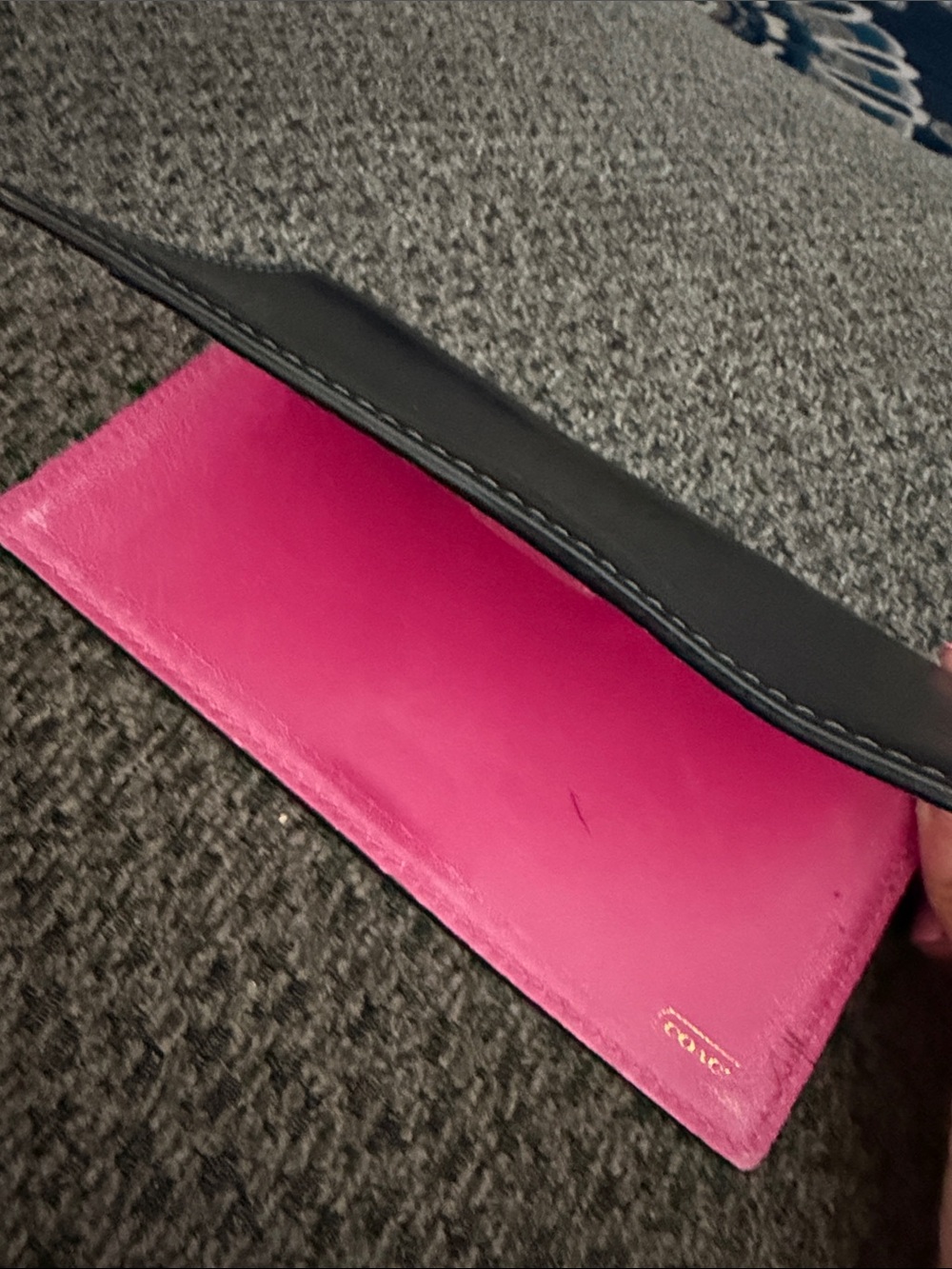 Coach Slim Card Case Pink Leather Wallet with Black Flap